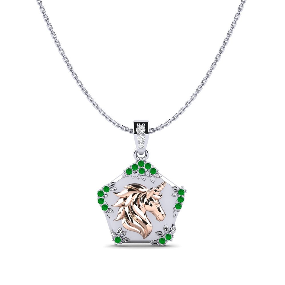 14k Oro Blanco & Rosa Esmeralda Colgante de Mujer Exiguo