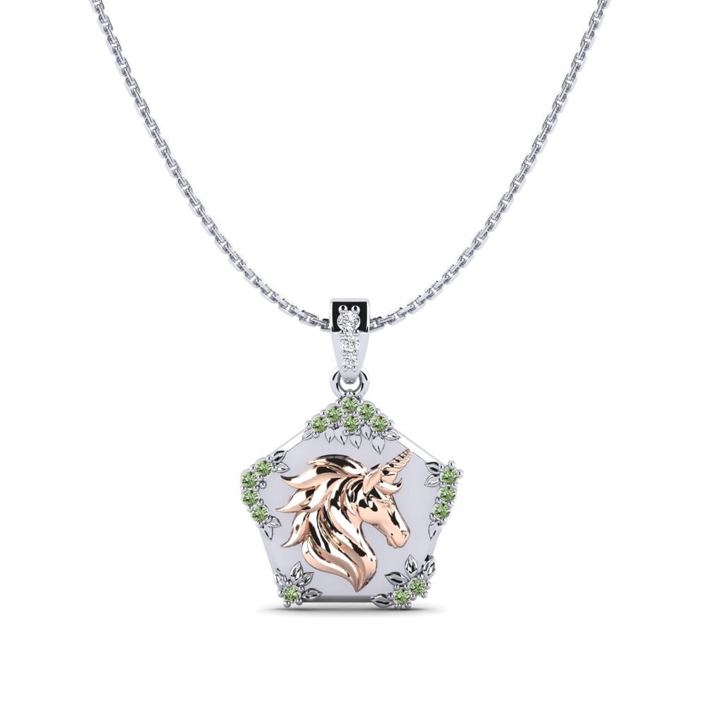 375 Weiß & Rotgold Grüner Diamant Damen anhänger Exiguo