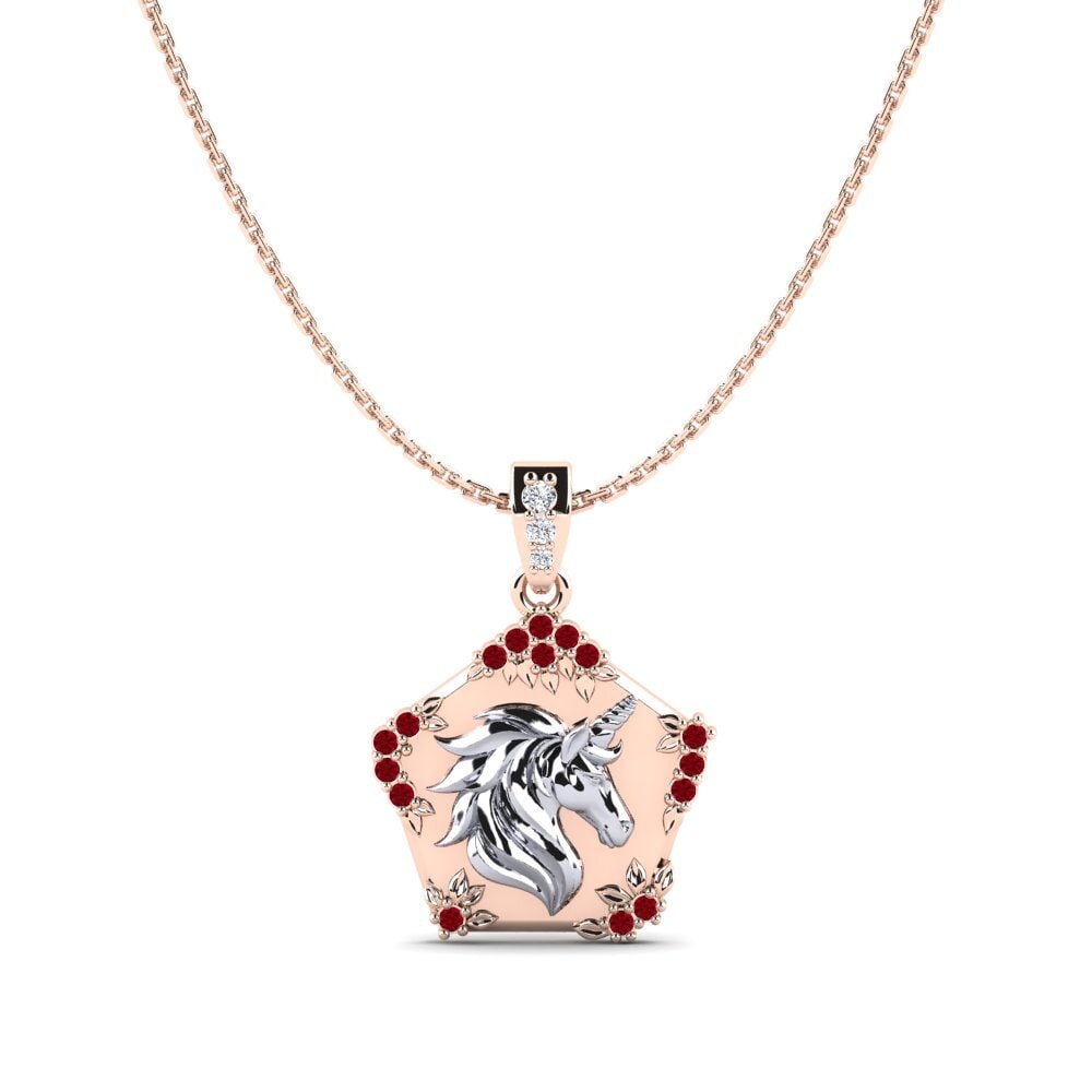 14k Oro Rosa & Blanco Circonita Roja Colgante de Mujer Exiguo