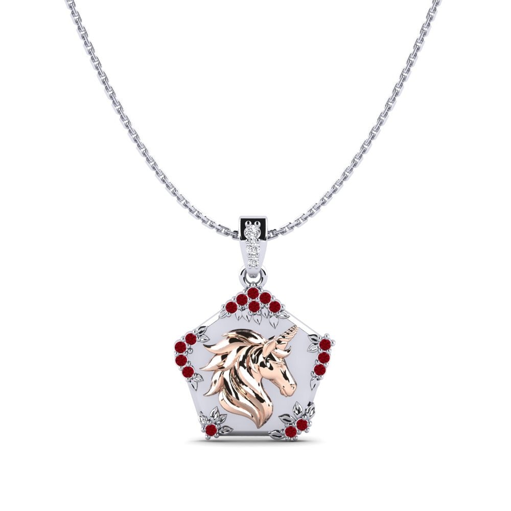 14k Oro Blanco & Rosa Circonita Roja Colgante de Mujer Exiguo