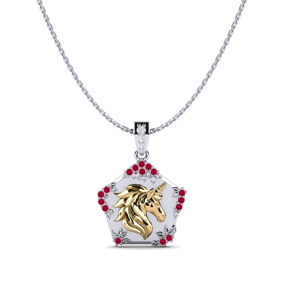 Vàng Trắng-Vàng 14K Đá Ruby / Hồng Ngọc Mặt dây chuyền nữ Exiguo
