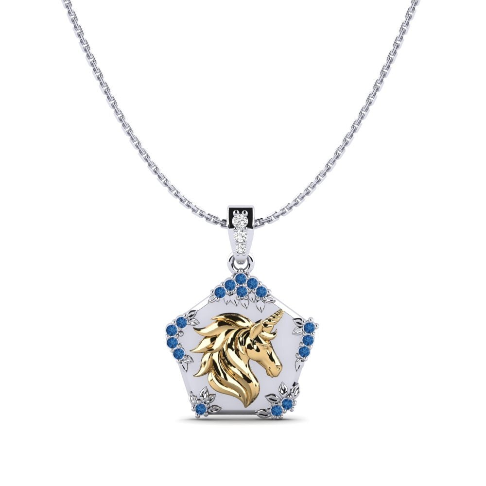 585 Weiß & Gelbgold Dunkelblauer Zirkonia Damen anhänger Exiguo