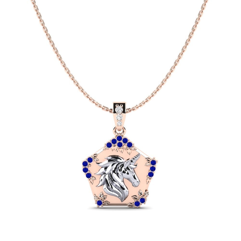 Vàng Trắng-Đỏ 9K Đá Sapphire Mặt dây chuyền nữ Exiguo