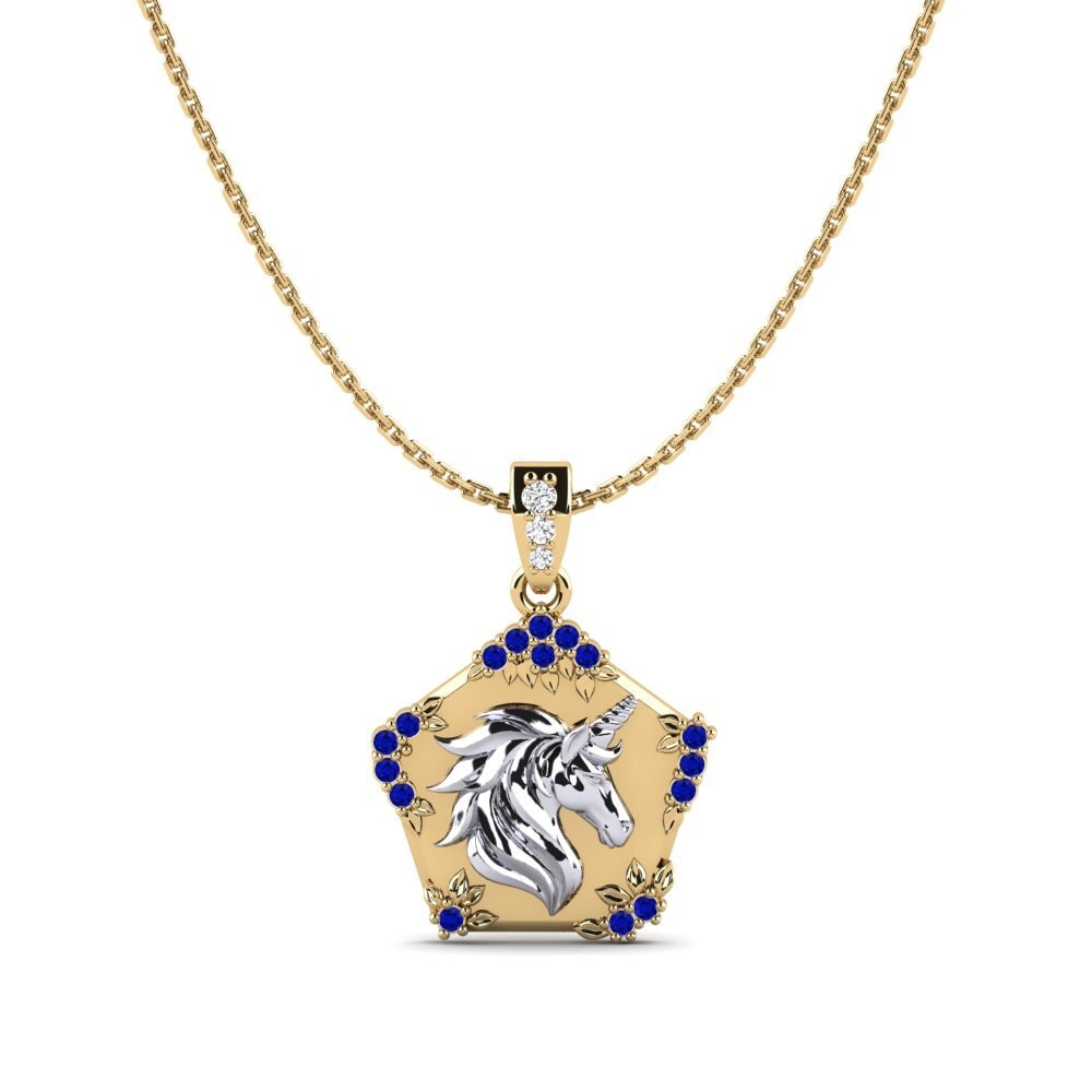 Vàng-Trắng 14K Đá Sapphire Mặt dây chuyền nữ Exiguo