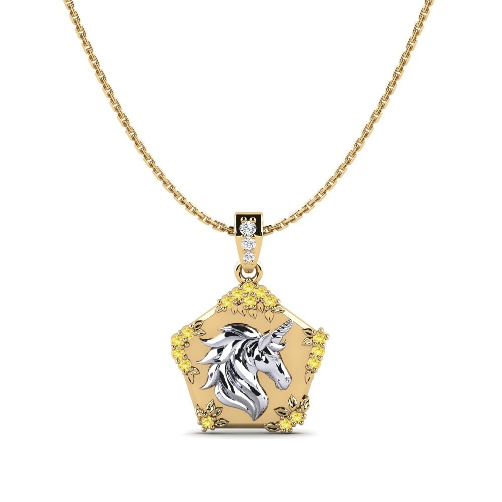 9k Oro Amarillo & Blanco Zafiro amarillo Colgante de Mujer Exiguo