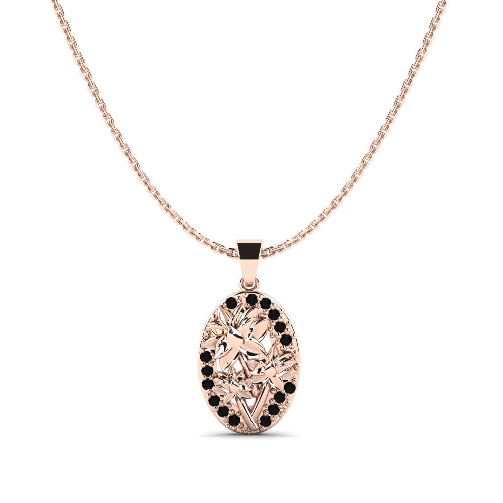 18k Oro Rosa Ónix Negro Colgante de Mujer Fagaceae