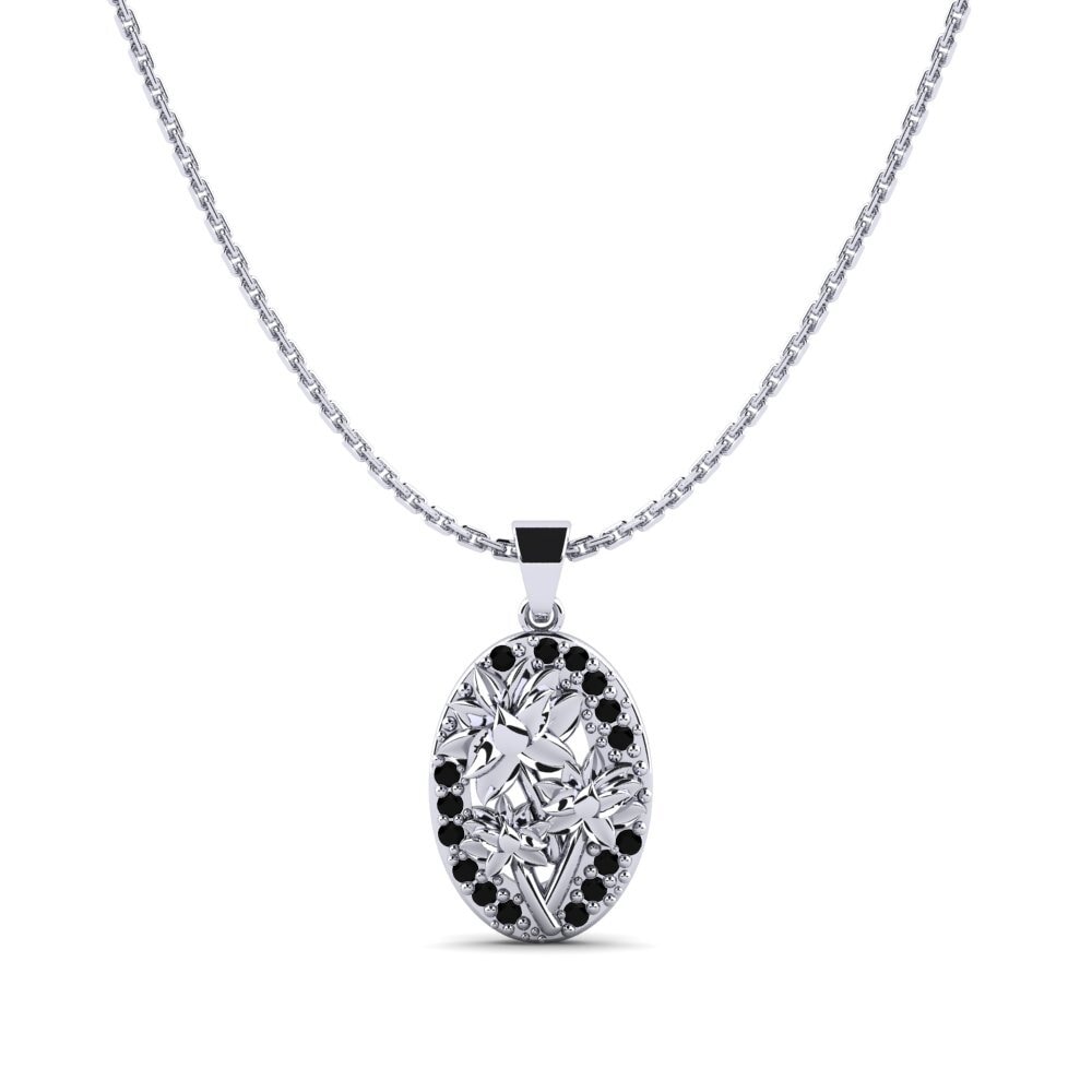 9k Oro Blanco Zafiro negro Colgante de Mujer Fagaceae