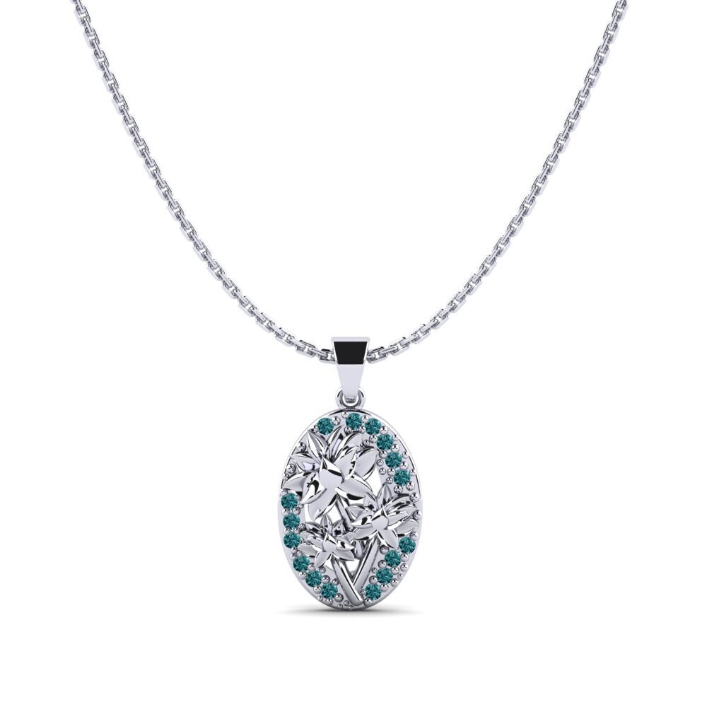 Plata 925 Diamante Azul Colgante de Mujer Fagaceae