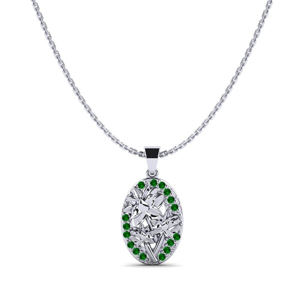 Plata 925 Circonita Verde Colgante de Mujer Fagaceae