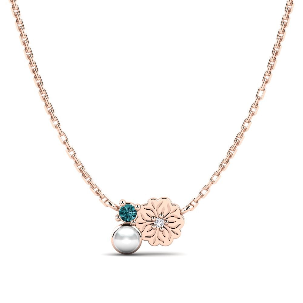 14ct Rose Gold Blue Diamond Women's Necklace Farve
