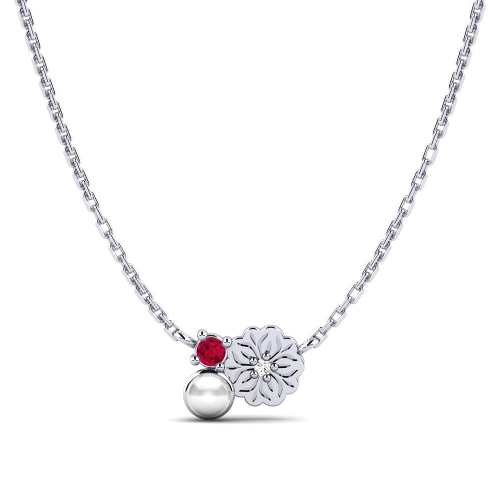 Vàng Trắng 14K Đá Ruby / Hồng Ngọc Dây chuyền nữ Farve