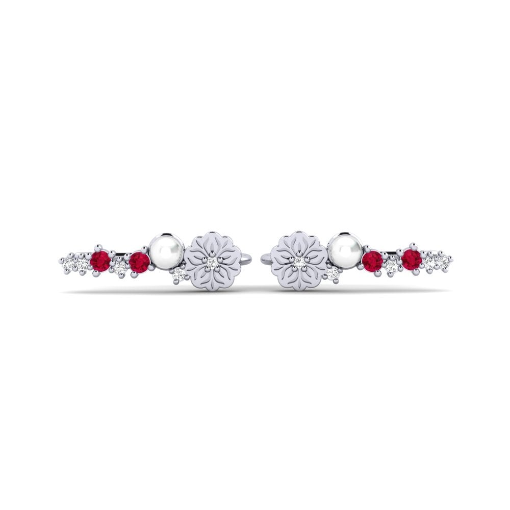 Vàng Trắng 14K Đá Ruby / Hồng Ngọc Bông tai nữ Fasiu