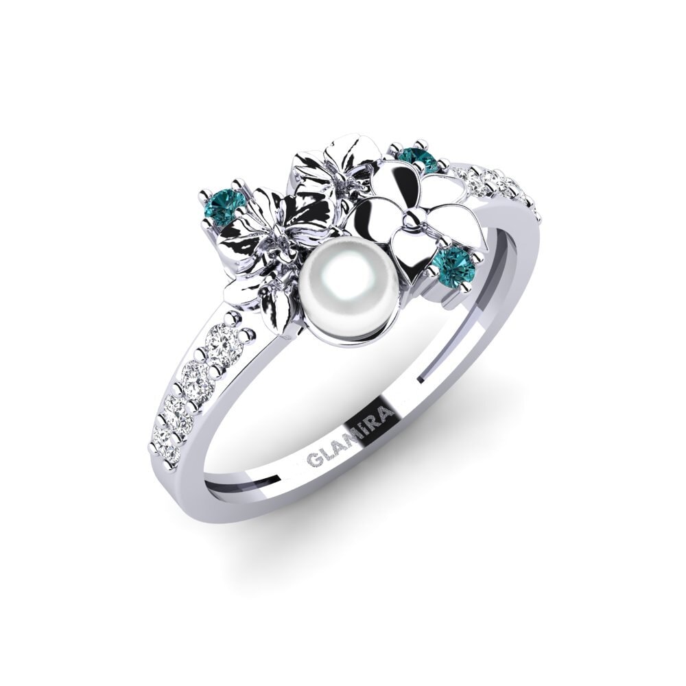 Platin trắng Kim Cương Xanh Dương Nhẫn Fleurin