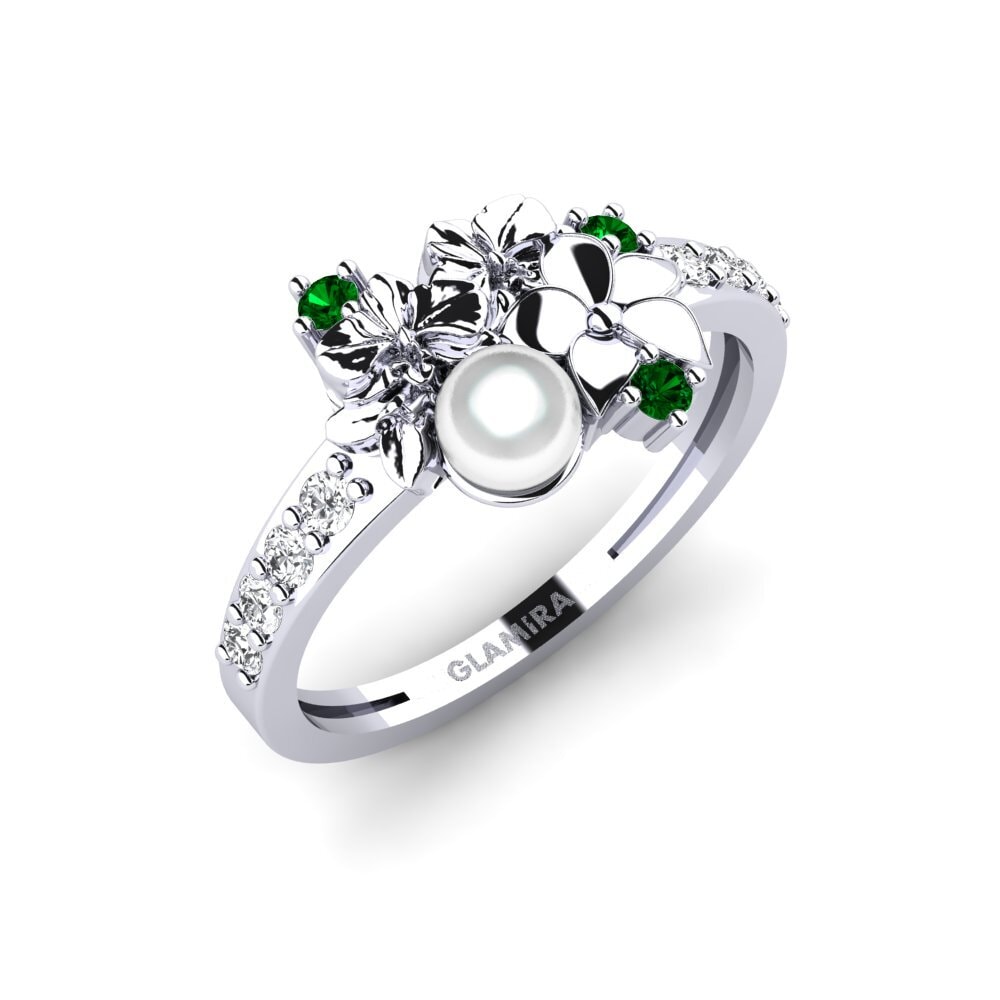 Platin trắng Đá Zirconia Xanh Nhẫn Fleurin