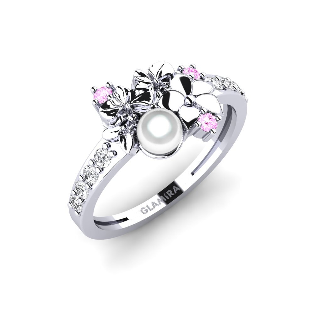 Vàng Trắng 14K Đá Sapphire Hồng Nhẫn Fleurin
