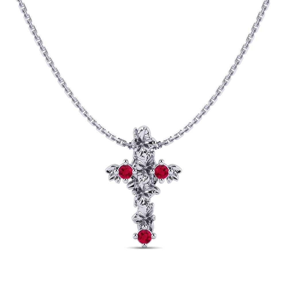 Vàng Trắng 14K Đá Ruby / Hồng Ngọc Mặt dây chuyền nữ Florasona