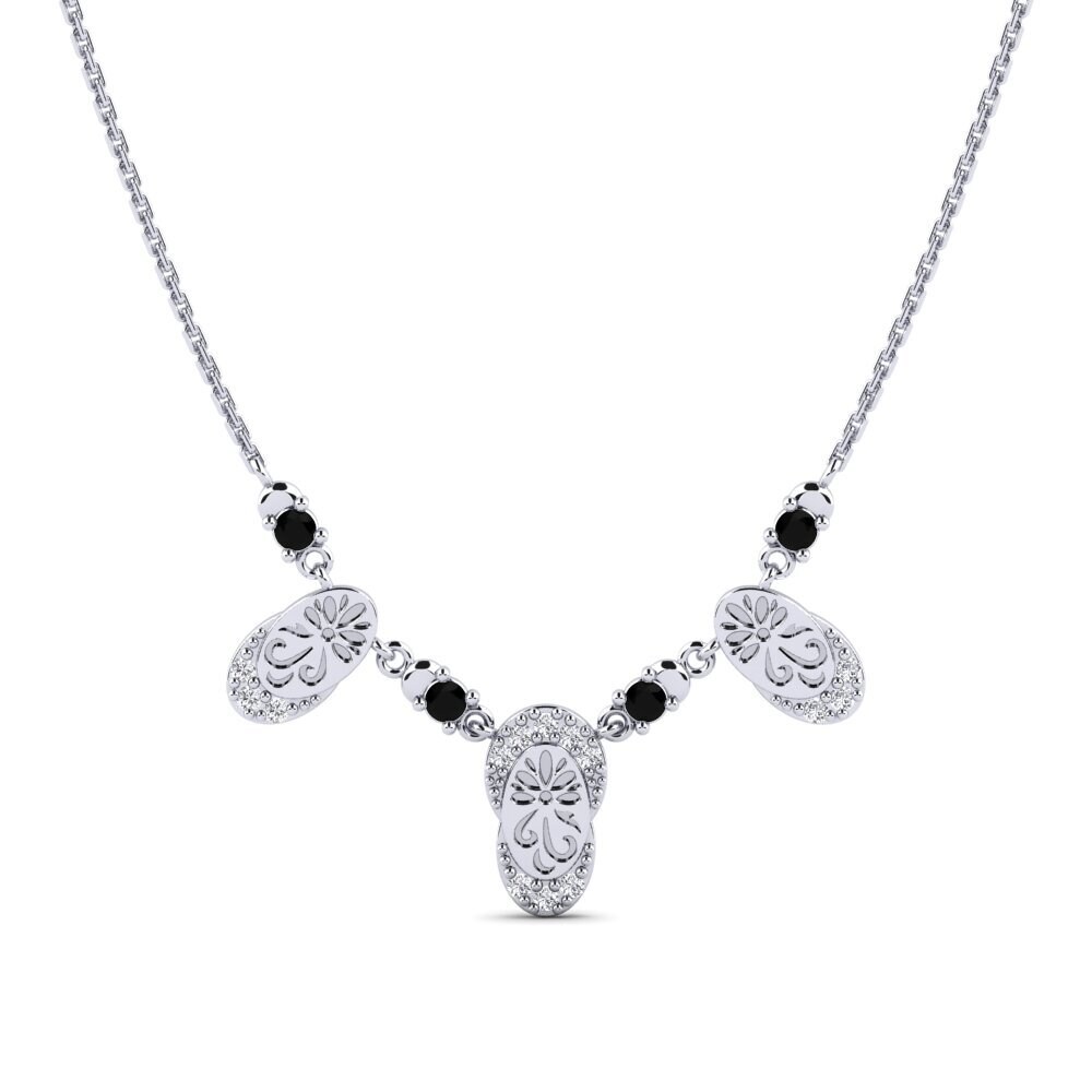 9k Oro Blanco Zafiro negro Collar de Mujer Froo
