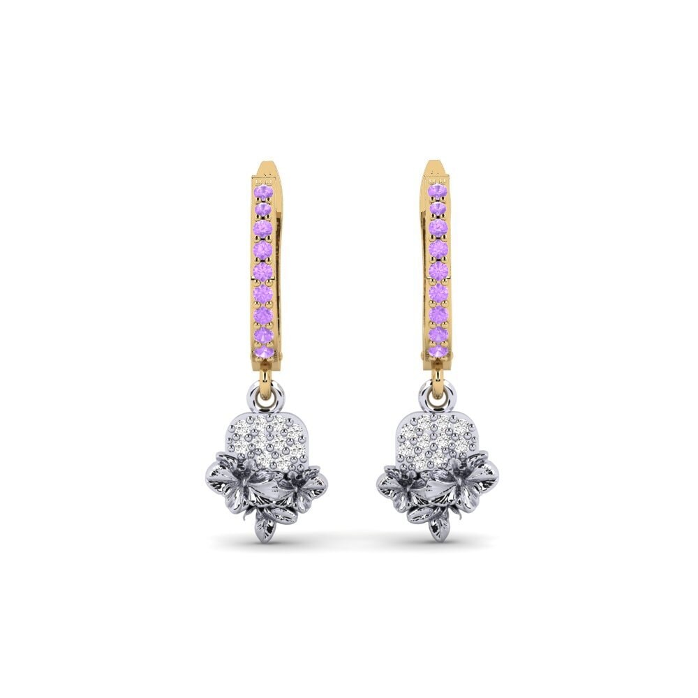 14k Oro Amarillo & Blanco Amatista Pendiente de mujer Greenwich