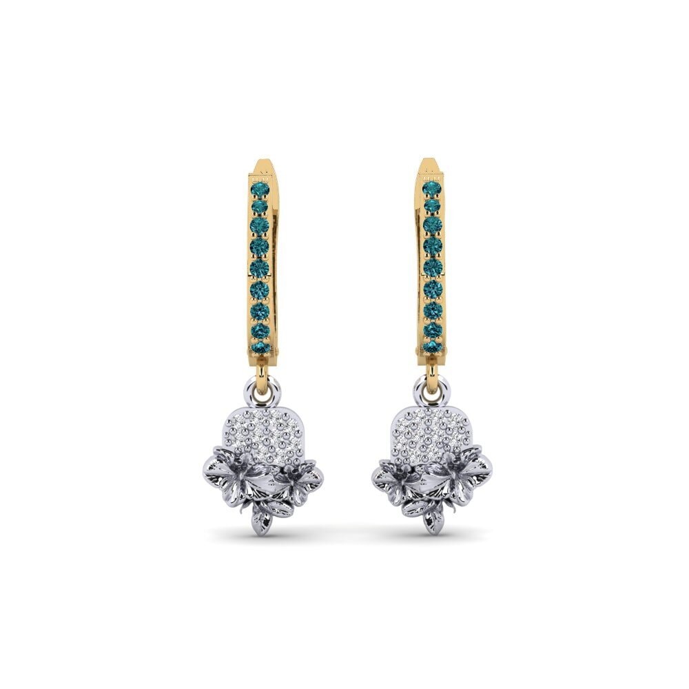 750 Gelb & Weißgold Blauer Diamant Damen ohrring Greenwich