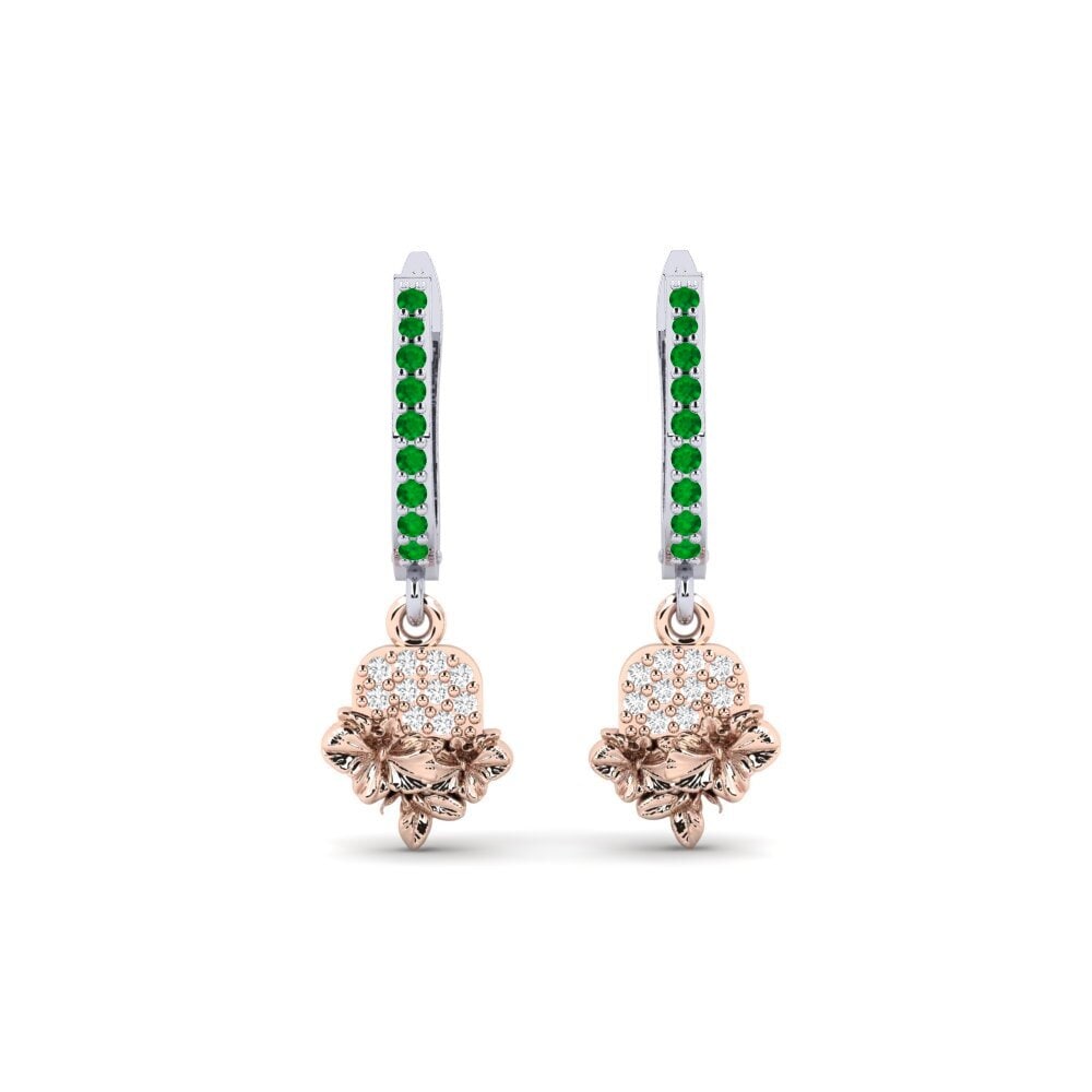 14k Oro Blanco & Rosa Esmeralda Pendiente de mujer Greenwich