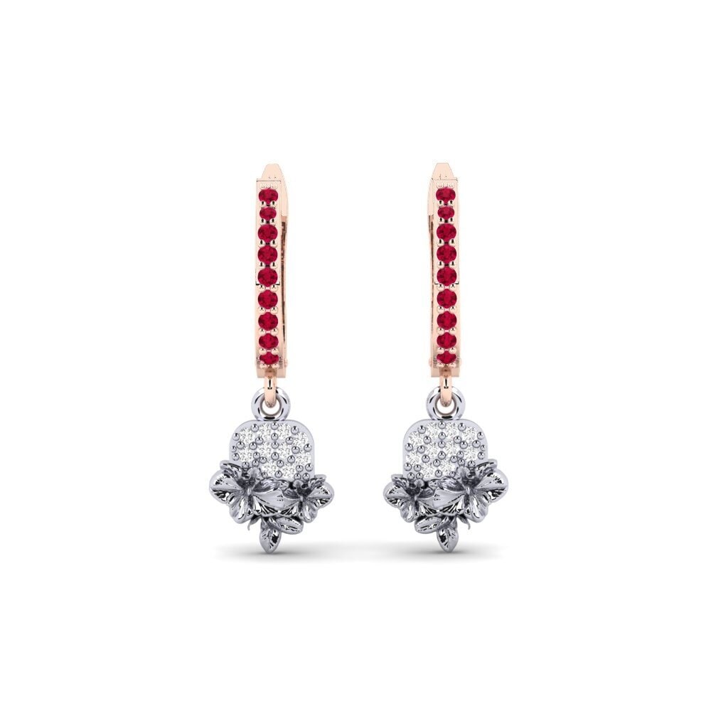 Vàng Trắng-Đỏ 14K Đá Ruby / Hồng Ngọc Bông tai nữ Greenwich