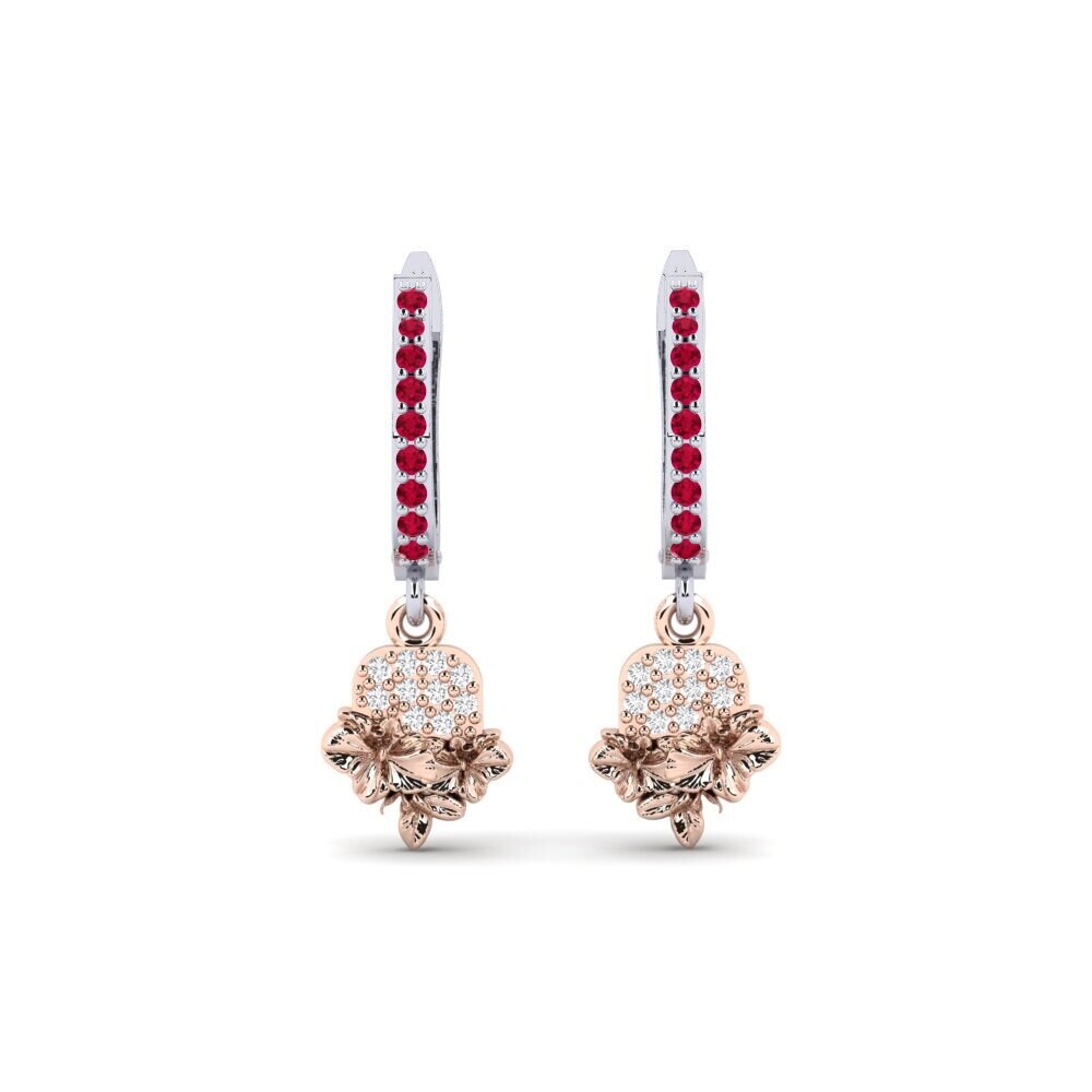 Vàng Trắng-Đỏ 14K Đá Ruby / Hồng Ngọc Bông tai nữ Greenwich
