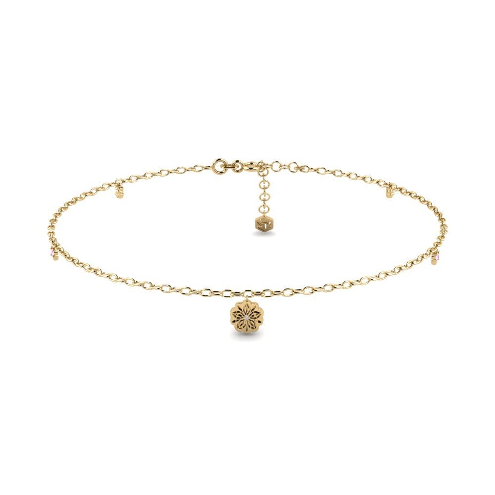 14k Yellow Gold Round Pink Sapphire Women's Anklet Ivakatagi