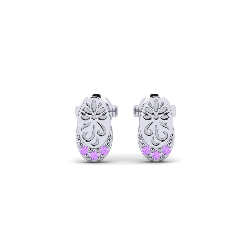 Vàng Trắng 14K Đá Thạch Anh Tím Bông tai nữ Kontentu - B