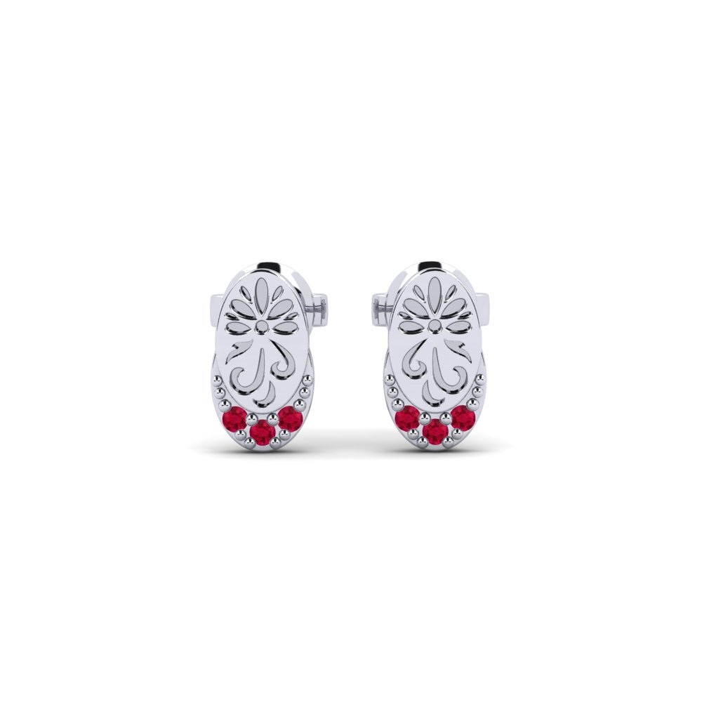 Vàng Trắng 14K Đá Ruby / Hồng Ngọc Bông tai nữ Kontentu - B