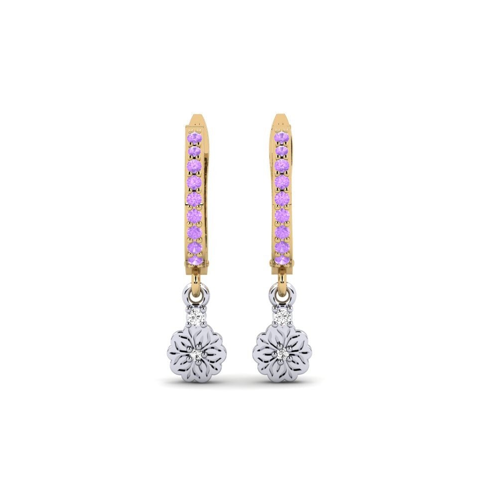 14k Oro Amarillo & Blanco Amatista Pendiente de mujer Kukka