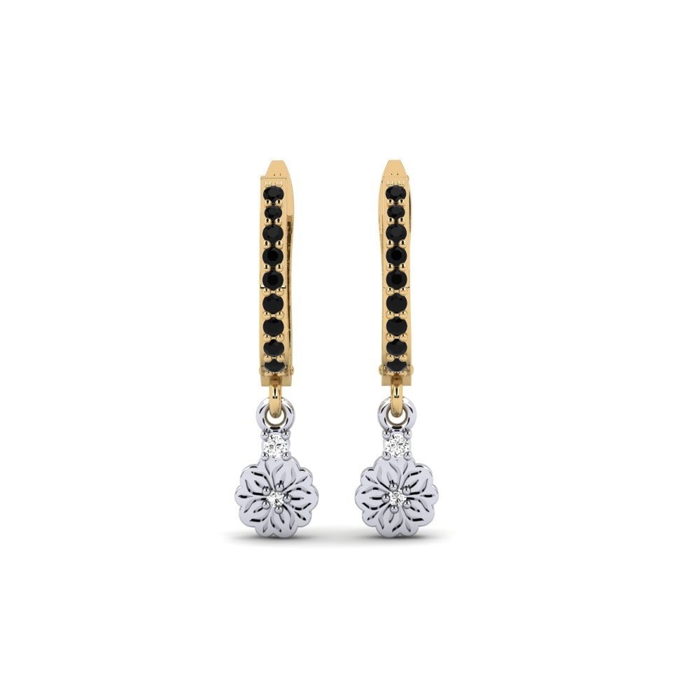 375 Gelb & Weißgold Schwarzer Onyx Damen ohrring Kukka