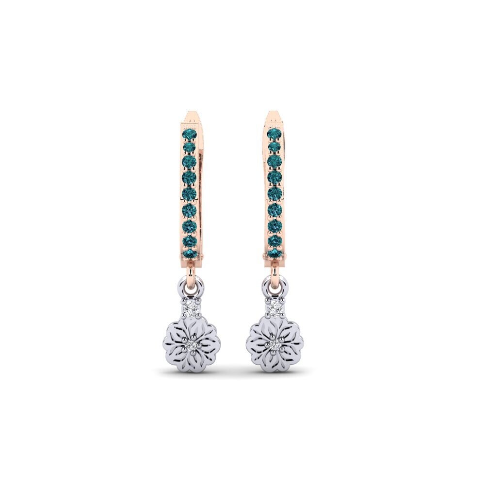 Vàng Trắng-Đỏ 14K Kim Cương Xanh Dương Bông tai nữ Kukka