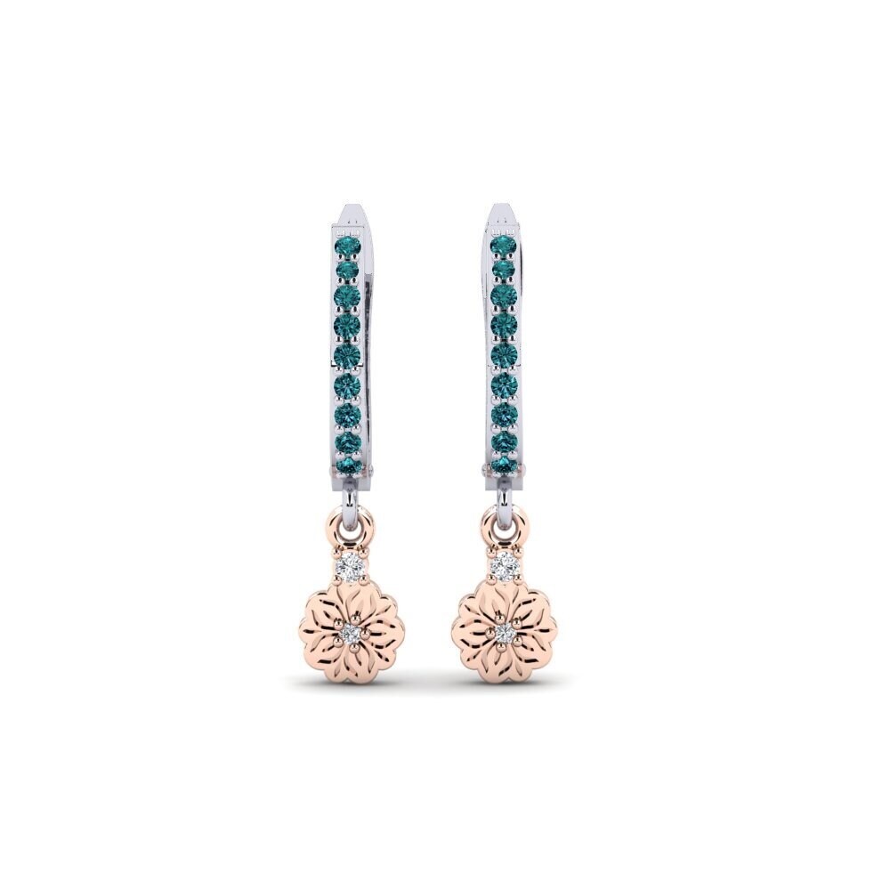 Vàng Trắng-Đỏ 14K Kim Cương Xanh Dương Bông tai nữ Kukka