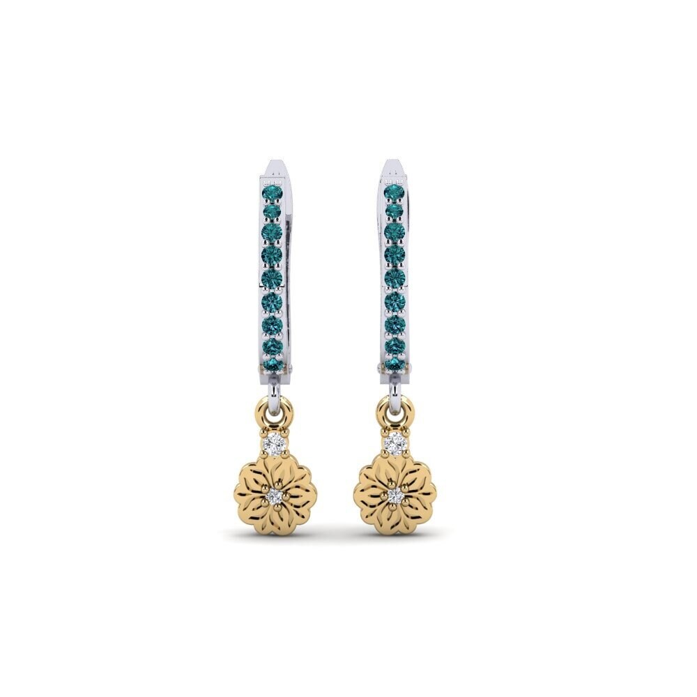 750 Weiß & Gelbgold Blauer Diamant Damen ohrring Kukka