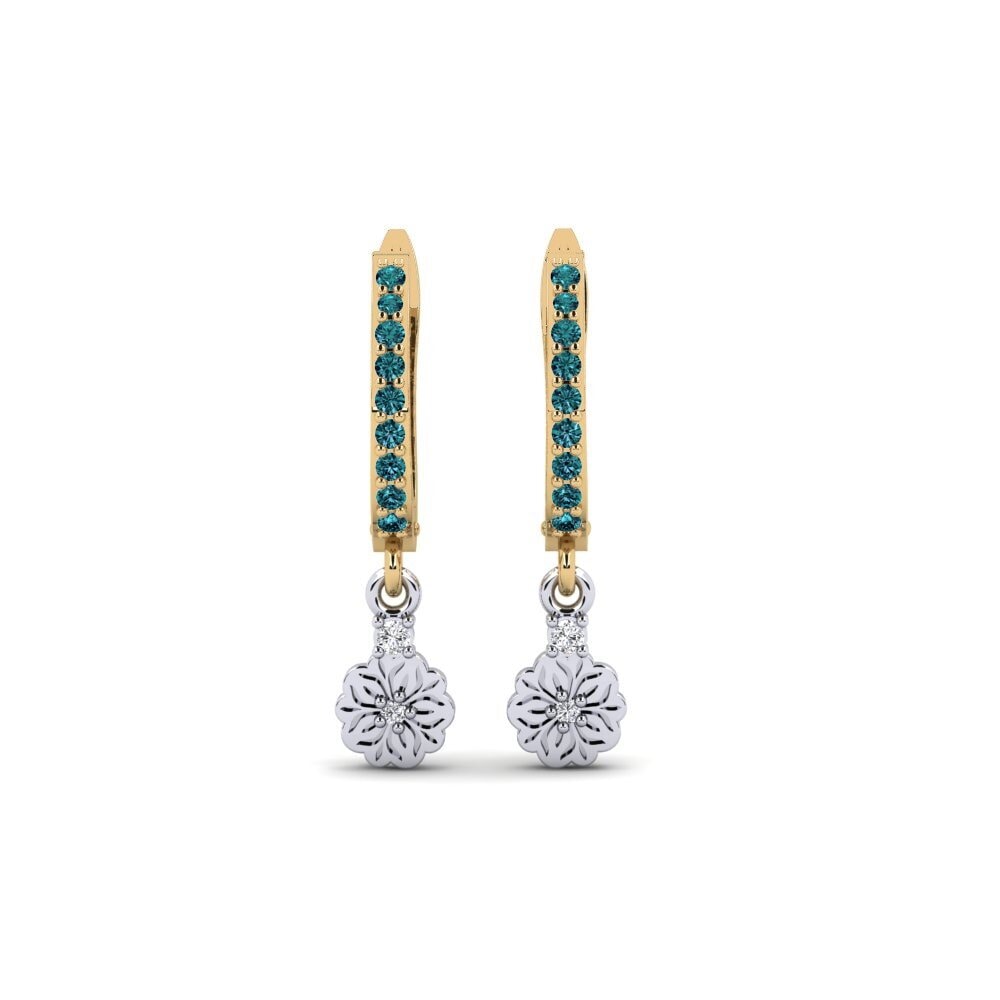 750 Gelb & Weißgold Blauer Diamant Damen ohrring Kukka