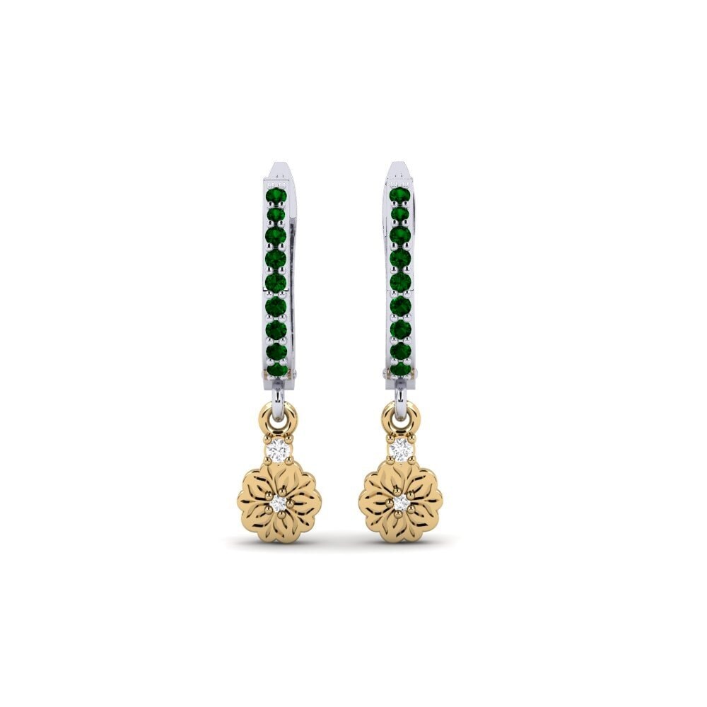585 Weiß & Gelbgold Grüner Zirkonia Damen ohrring Kukka