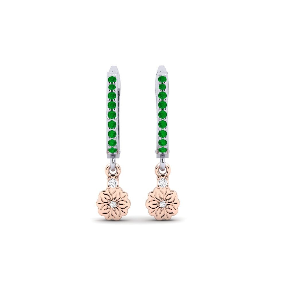 14k Oro Blanco & Rosa Esmeralda Pendiente de mujer Kukka