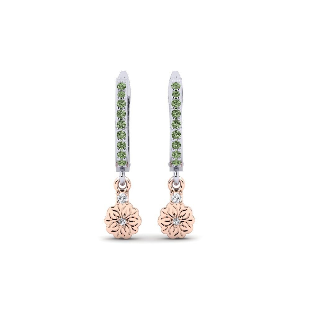 375 Weiß & Rotgold Grüner Diamant Damen ohrring Kukka