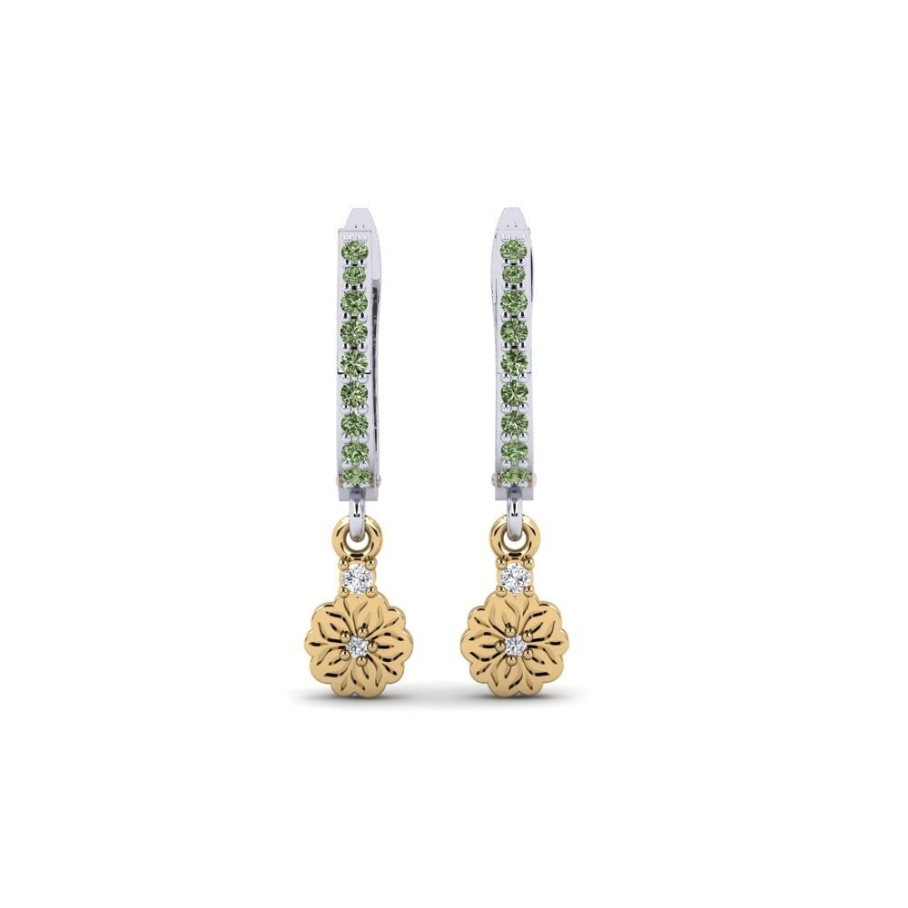 585 Weiß & Gelbgold Grüner Diamant Damen ohrring Kukka