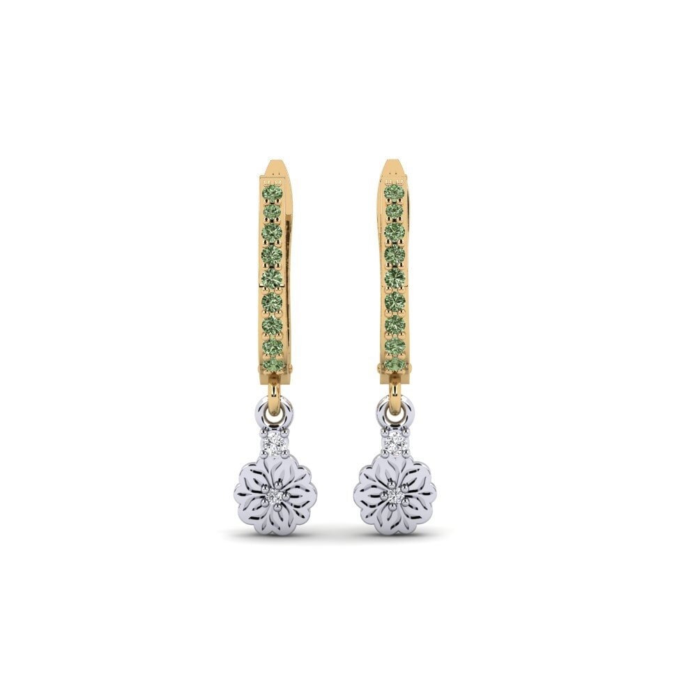 750 Gelb & Weißgold Grüner Diamant Damen ohrring Kukka