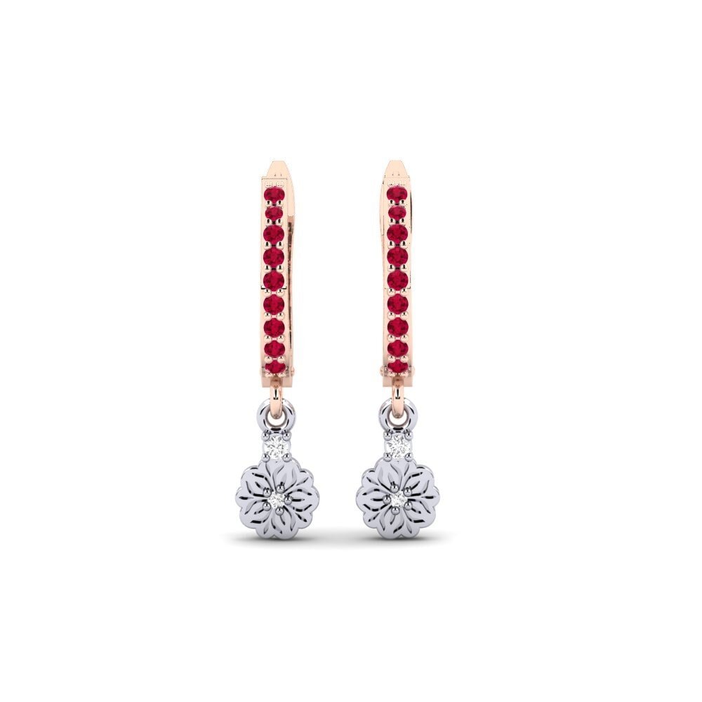 Vàng Trắng-Đỏ 14K Đá Ruby / Hồng Ngọc Bông tai nữ Kukka