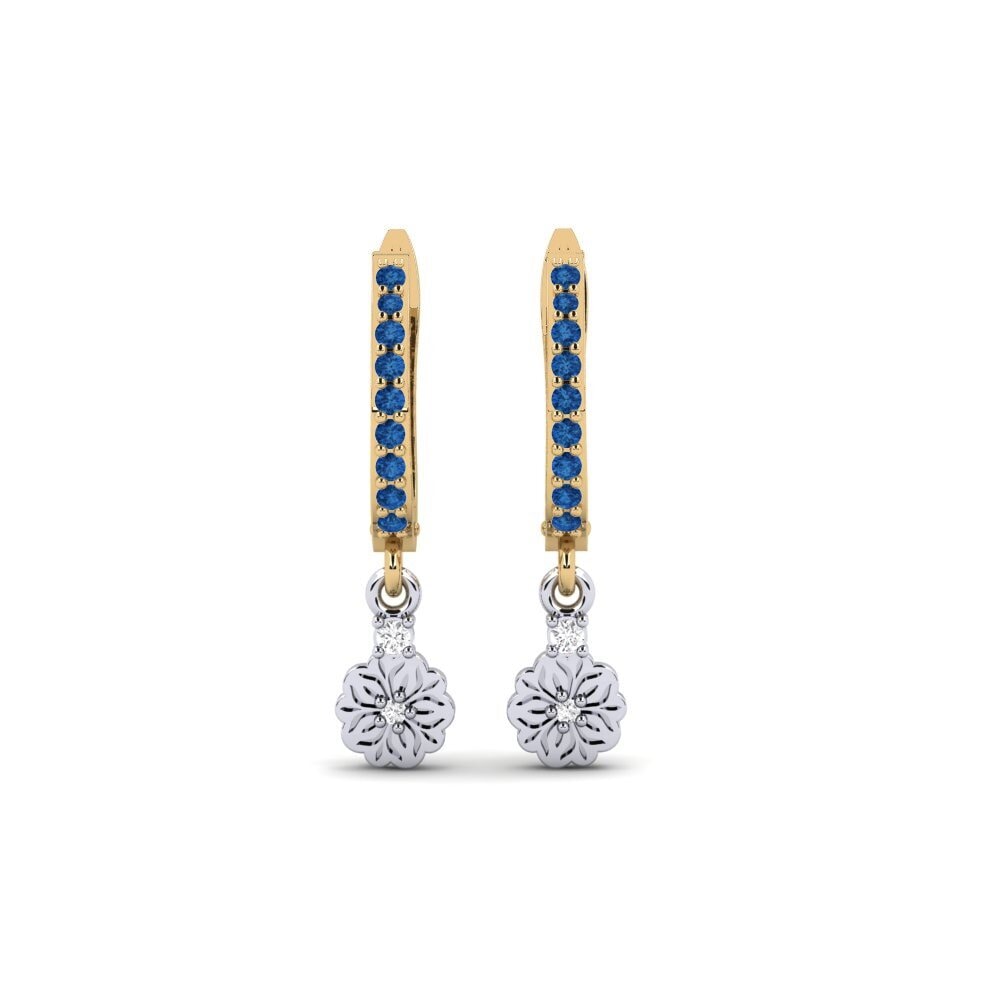 375 Gelb & Weißgold Dunkelblauer Zirkonia Damen ohrring Kukka