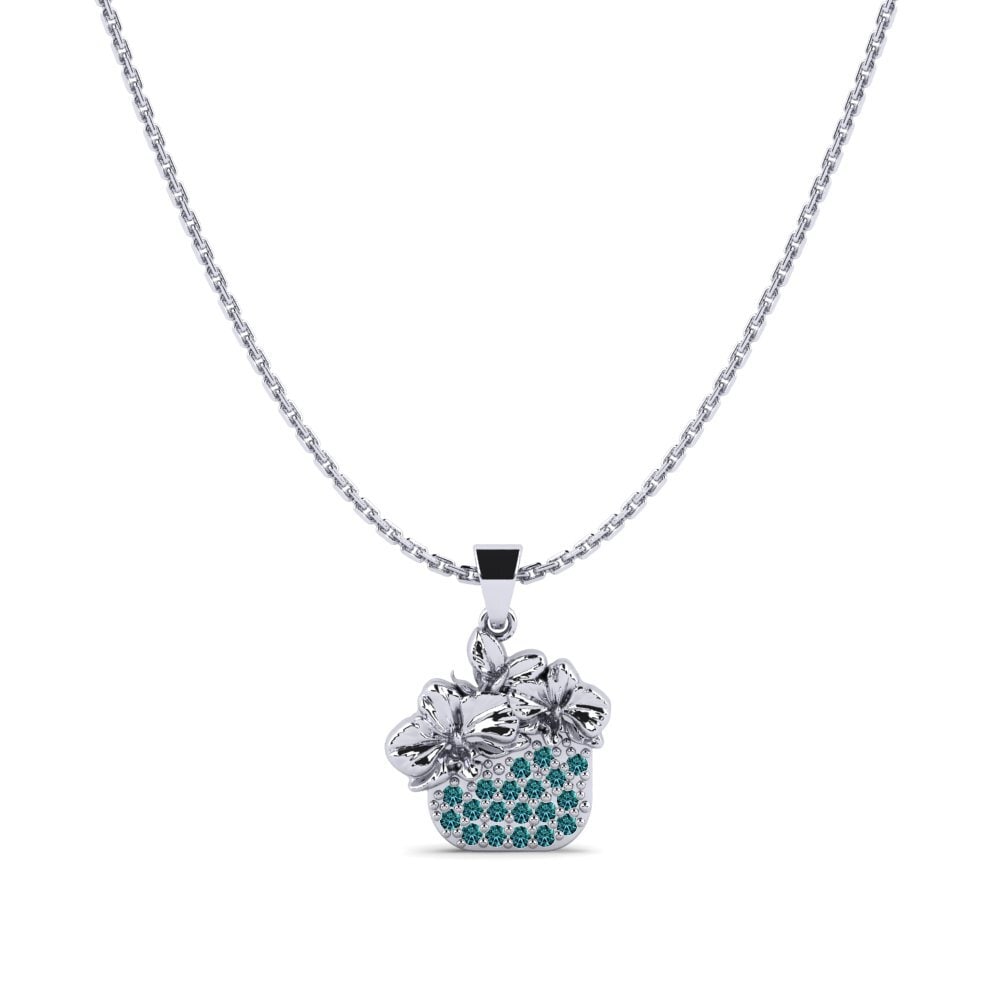 Plata 925 Diamante Azul Colgante de Mujer Lauraceae