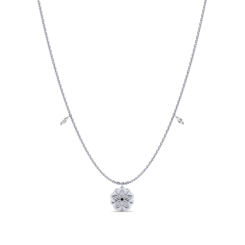 9k Oro Blanco Zafiro negro Collar de Mujer Litur