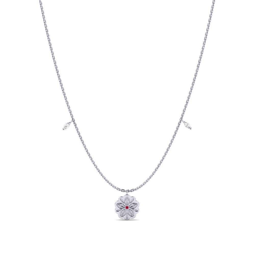 Vàng Trắng 14K Đá Ruby / Hồng Ngọc Dây chuyền nữ Litur