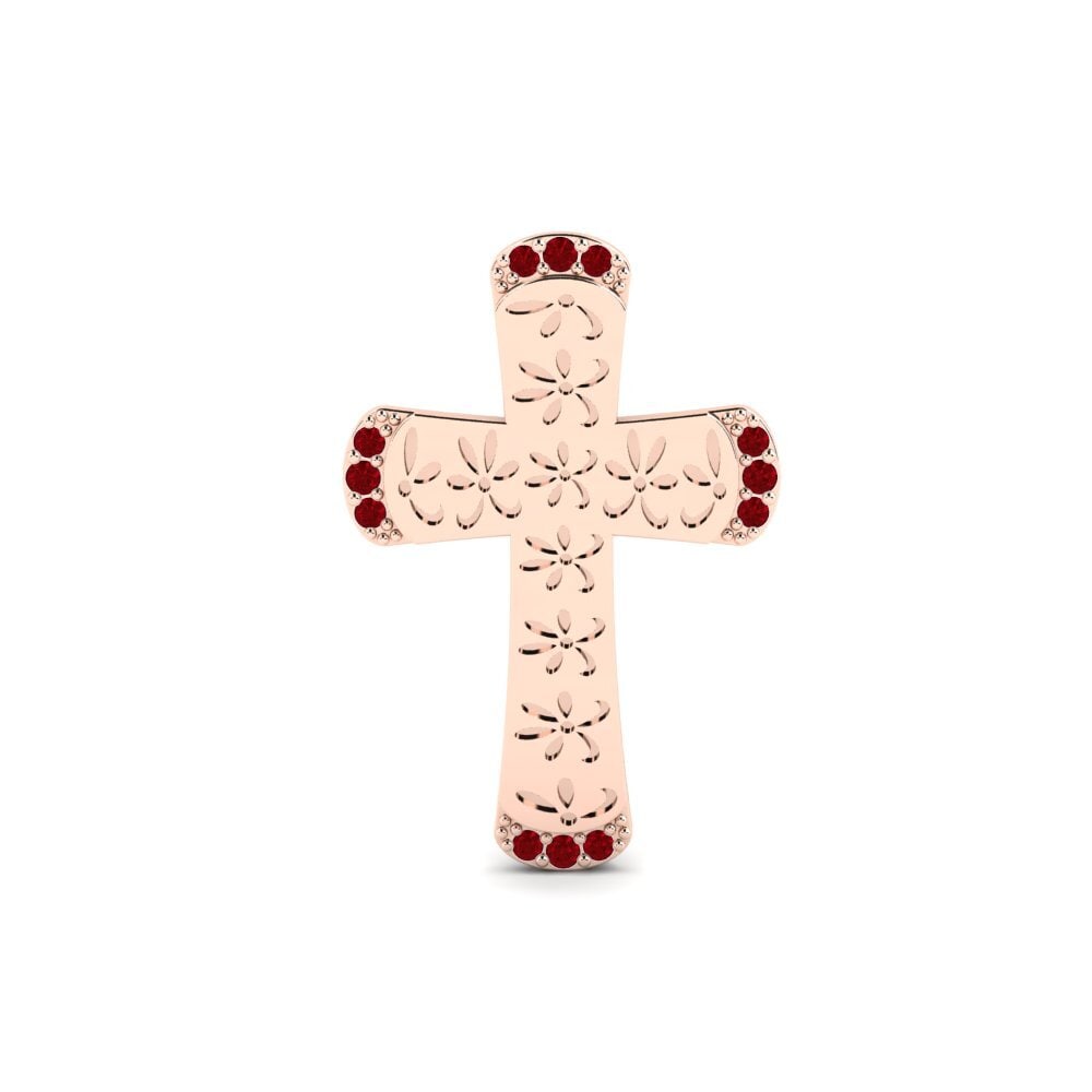 Rotgold 585 Roter Zirkonia Brosche Mamarau