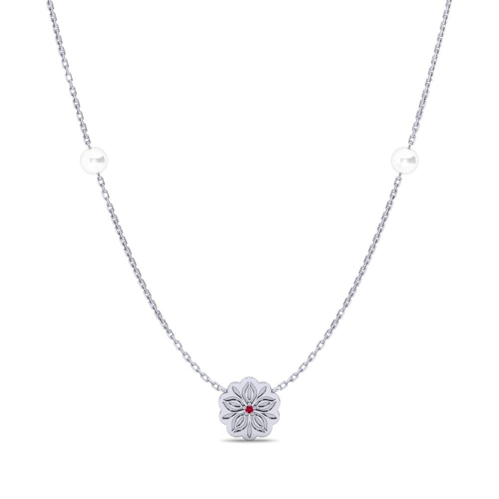 Vàng Trắng 14K Đá Ruby / Hồng Ngọc Dây chuyền nữ Mubala