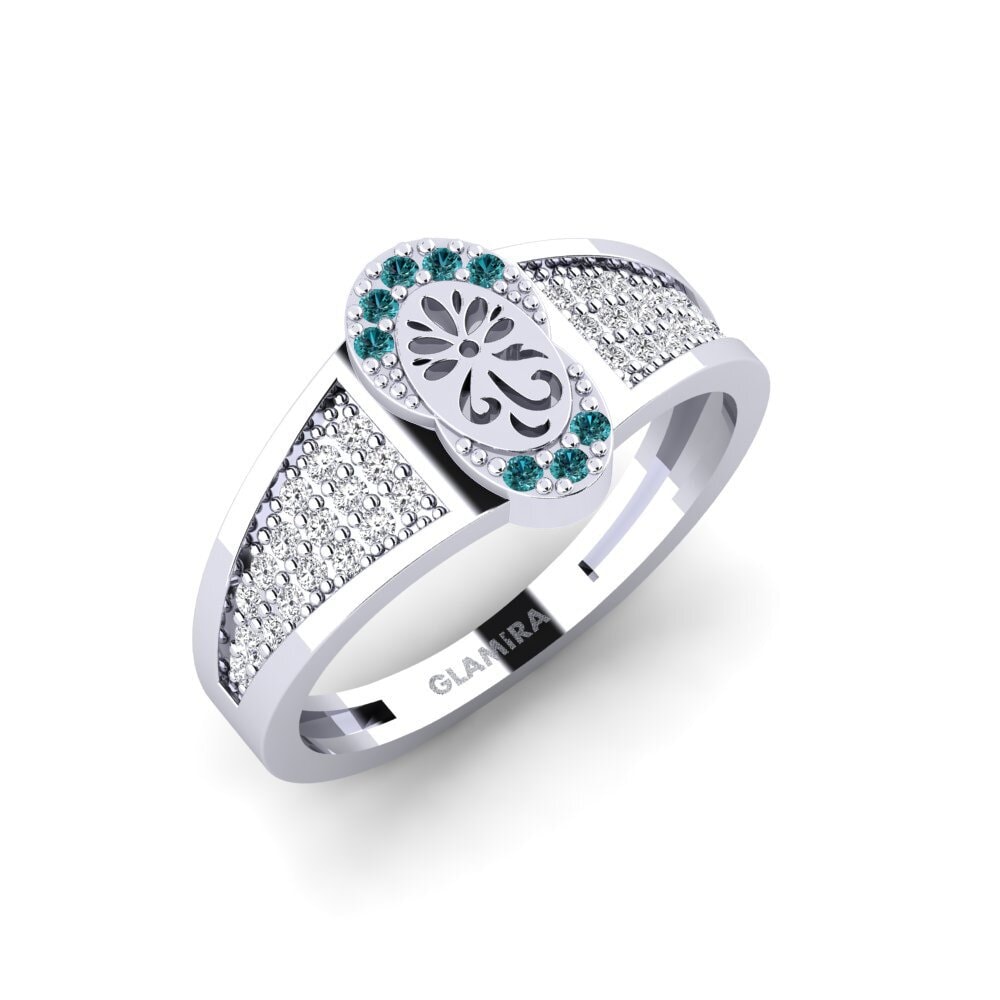 Platin trắng Kim Cương Xanh Dương Nhẫn Mushovo