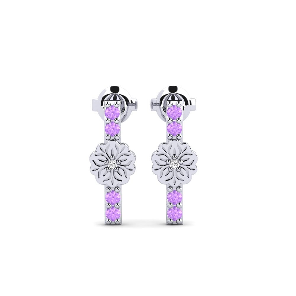Vàng Trắng 14K Đá Thạch Anh Tím Bông tai nữ Quvnoq