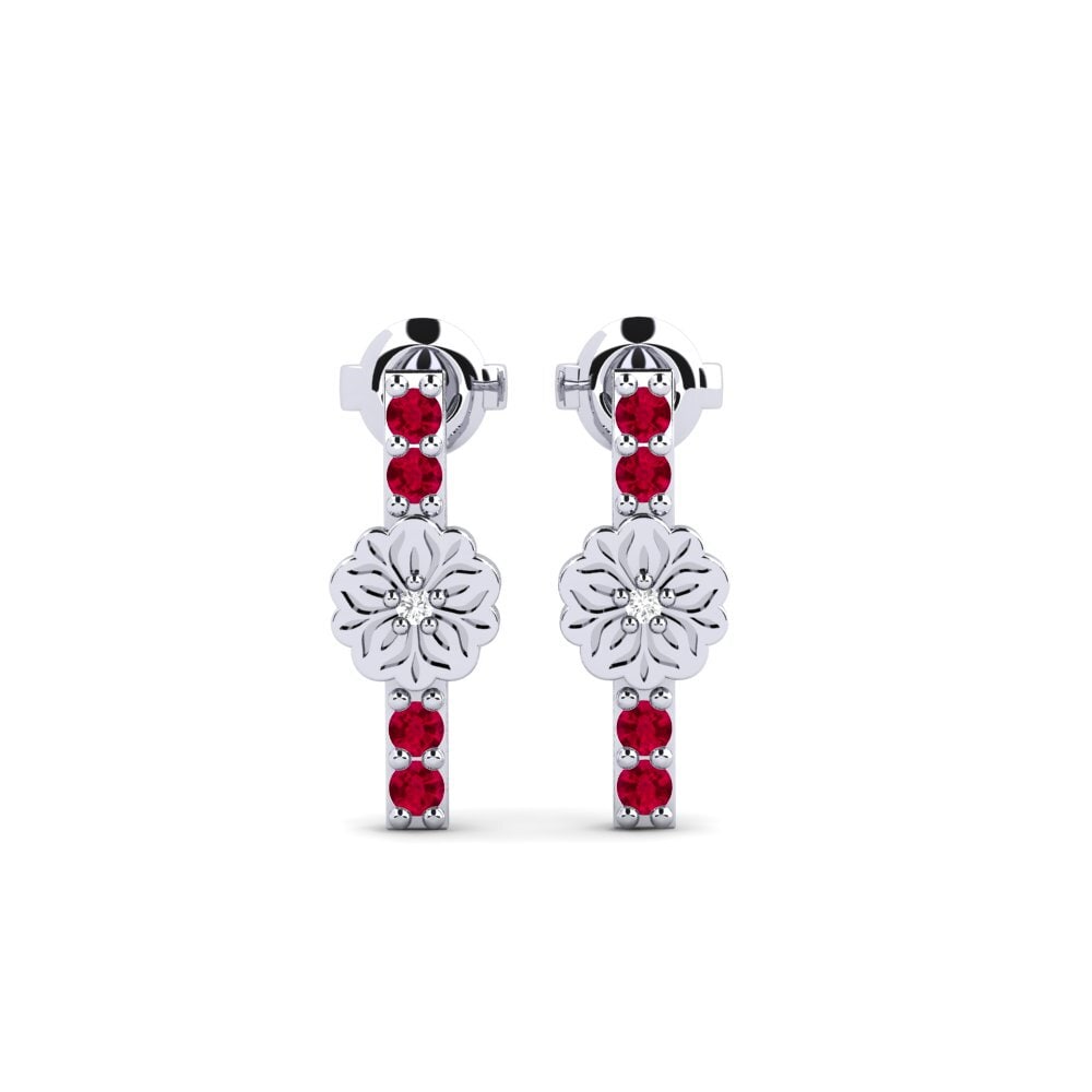 Vàng Trắng 14K Đá Ruby / Hồng Ngọc Bông tai nữ Quvnoq